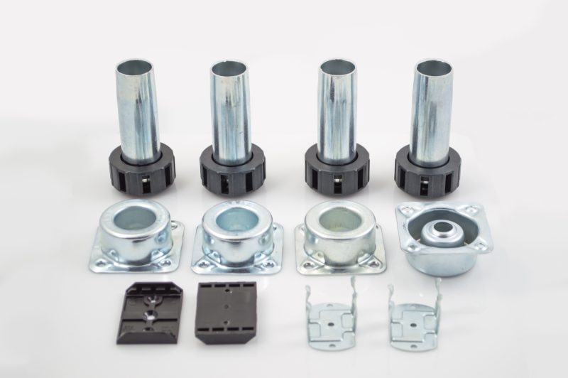 Bag 400-28B, Set of 4 Metal legs (4” to 6 1/2”adjustment) and 4 Metal sockets, 2 clips