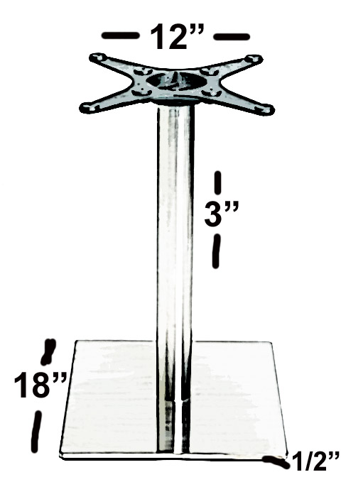 18" SQUARE Table Base with square column,  Stainless Steel